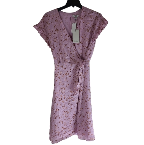 Joie Pink Floral Wrap Tie Waist Mini Dress XS NWT Summer Party Casual - Picture 6 of 7